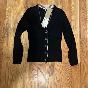 Burberry Black Cardigan with Check Trim